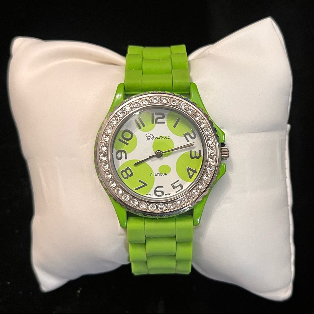 Geneva Vibrant Green Watch with Sparkling Bezel